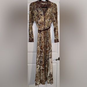 Soft Surroundings Mekness Shirt Dress Floral Metallic Maxi Long Sleeve Medium